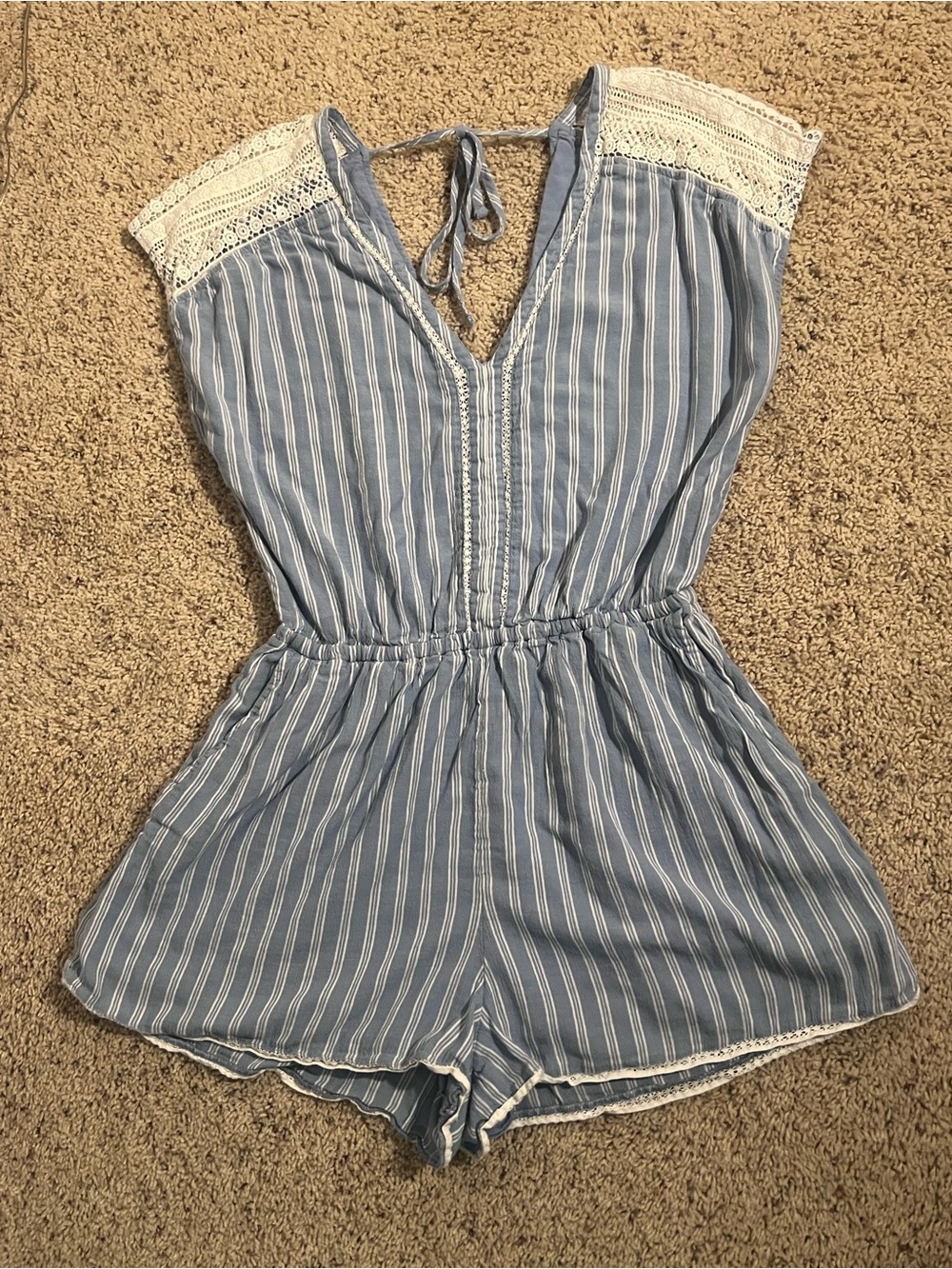 A&F striped blue & white romper